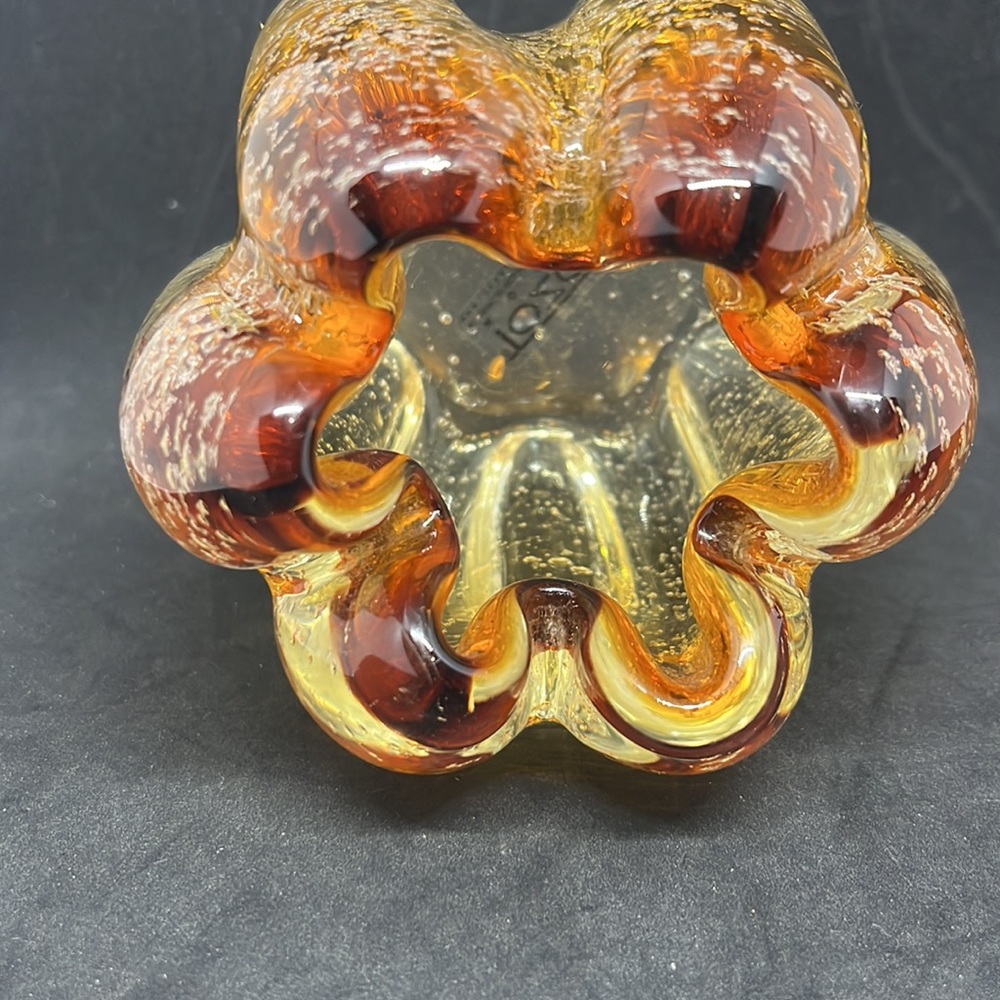 Vintage Rare Tozai Home Bullicante Amber Ribbed Weighted Decorator Glass - Picture 6 of 6